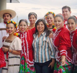 Students in traditional ballet folklorico dance attire.