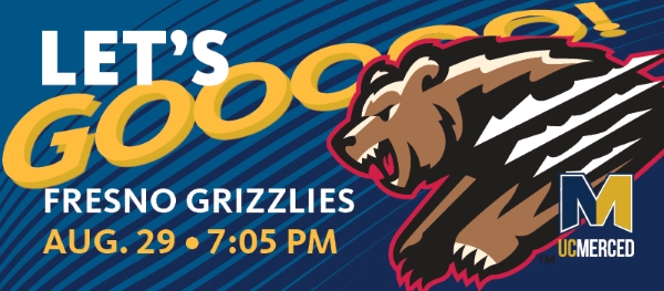 Fresno Grizzlies Game Banner with blue background and white or yellow text.