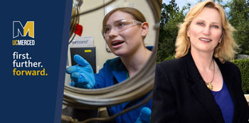 Alumna Laura Showalter ’16, ’18 (left) and UC Merced Foundation Diplomat Dr. Jane Binger have established a new scholarship to support chemical sciences majors.